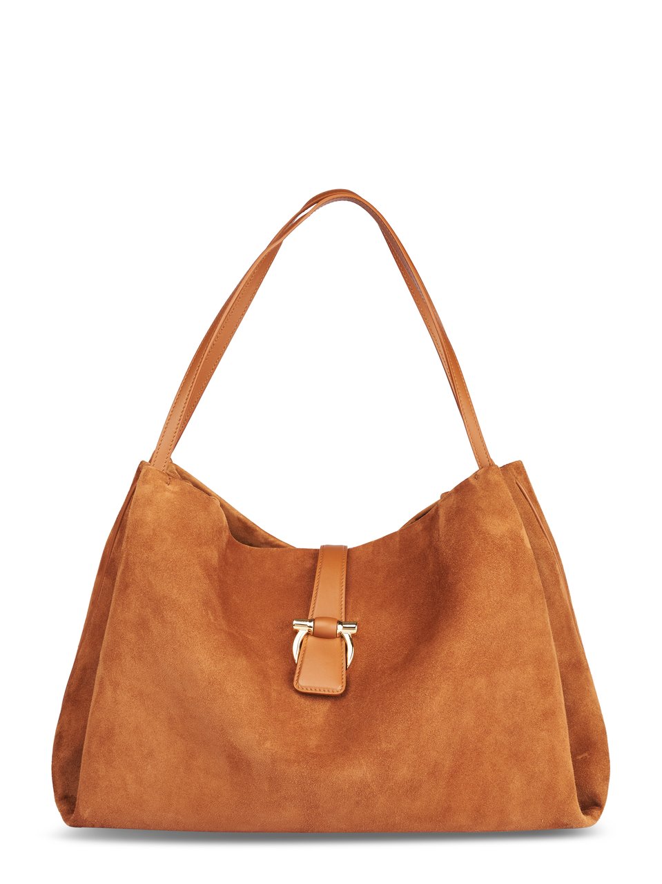 Ferragamo Medium Suede Tote with Leather Accents Bruin