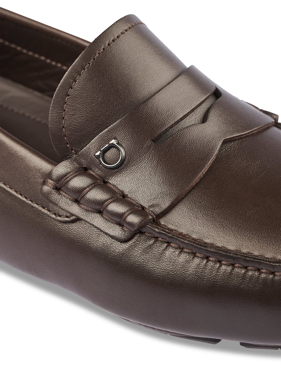 Ferragamo Penny Strap Loafers with Braided Accents and Stitched Detailing Bruin