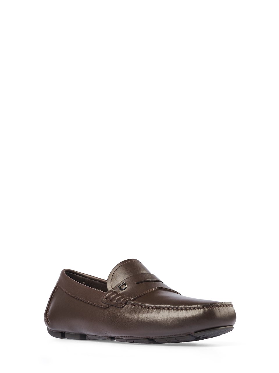 Ferragamo Penny Strap Loafers with Braided Accents and Stitched Detailing Bruin
