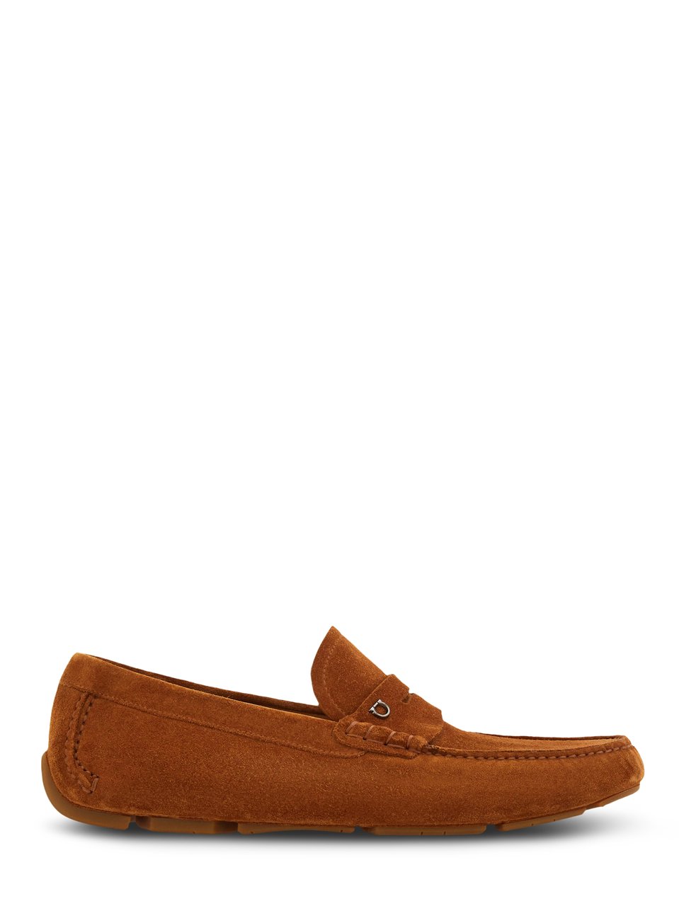 Ferragamo Classic Suede Loafers with Metallic Accent and Traction Sole Oranje