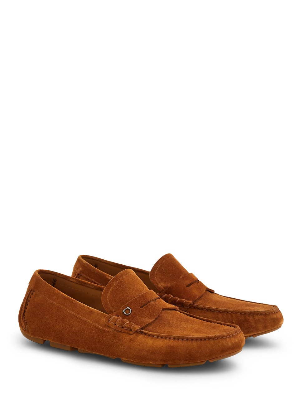 Ferragamo Classic Suede Loafers with Metallic Accent and Traction Sole Oranje