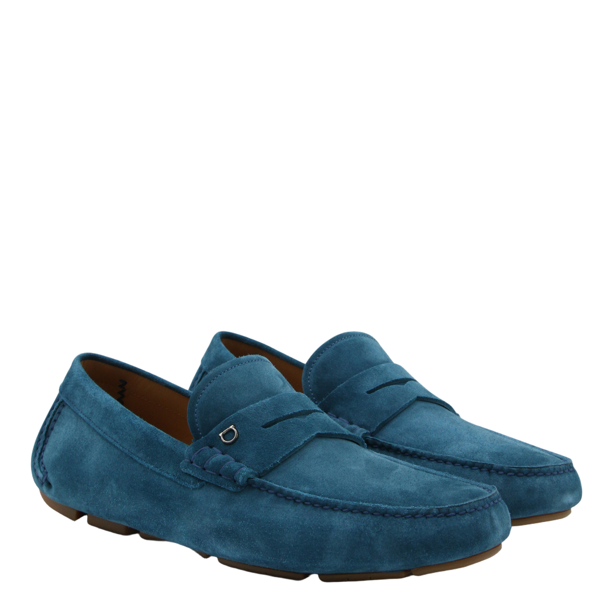 Ferragamo Suede Loafer-Designed Flat Shoes with Moccasin Stitching Groen