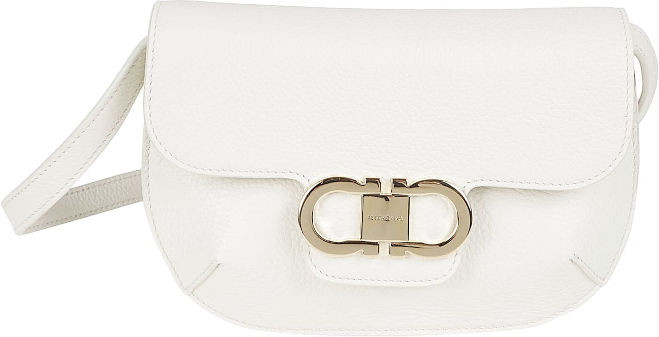 Ferragamo Rectangular White Calf Leather Shoulder Bag Wit