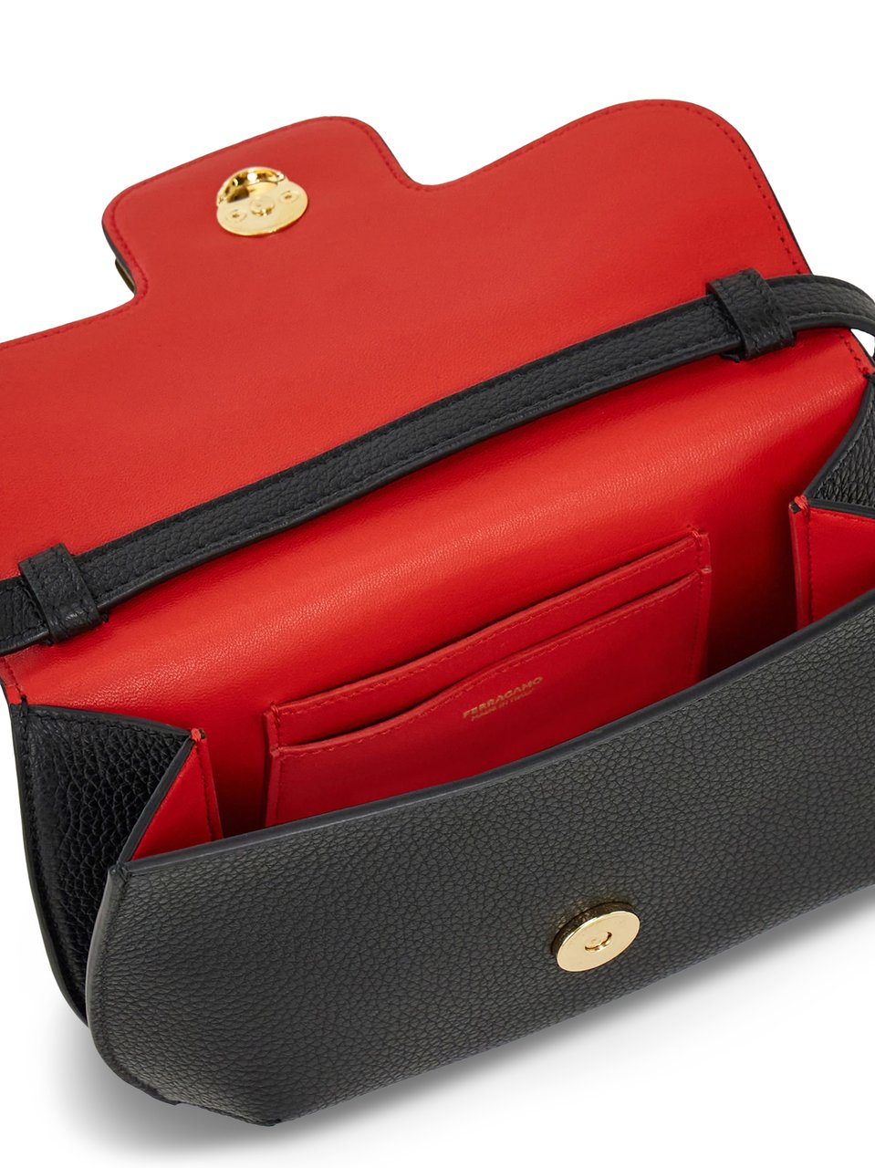 Ferragamo Structured Pebbled Leather Shoulder Bag with Gold-Tone Clasp Zwart