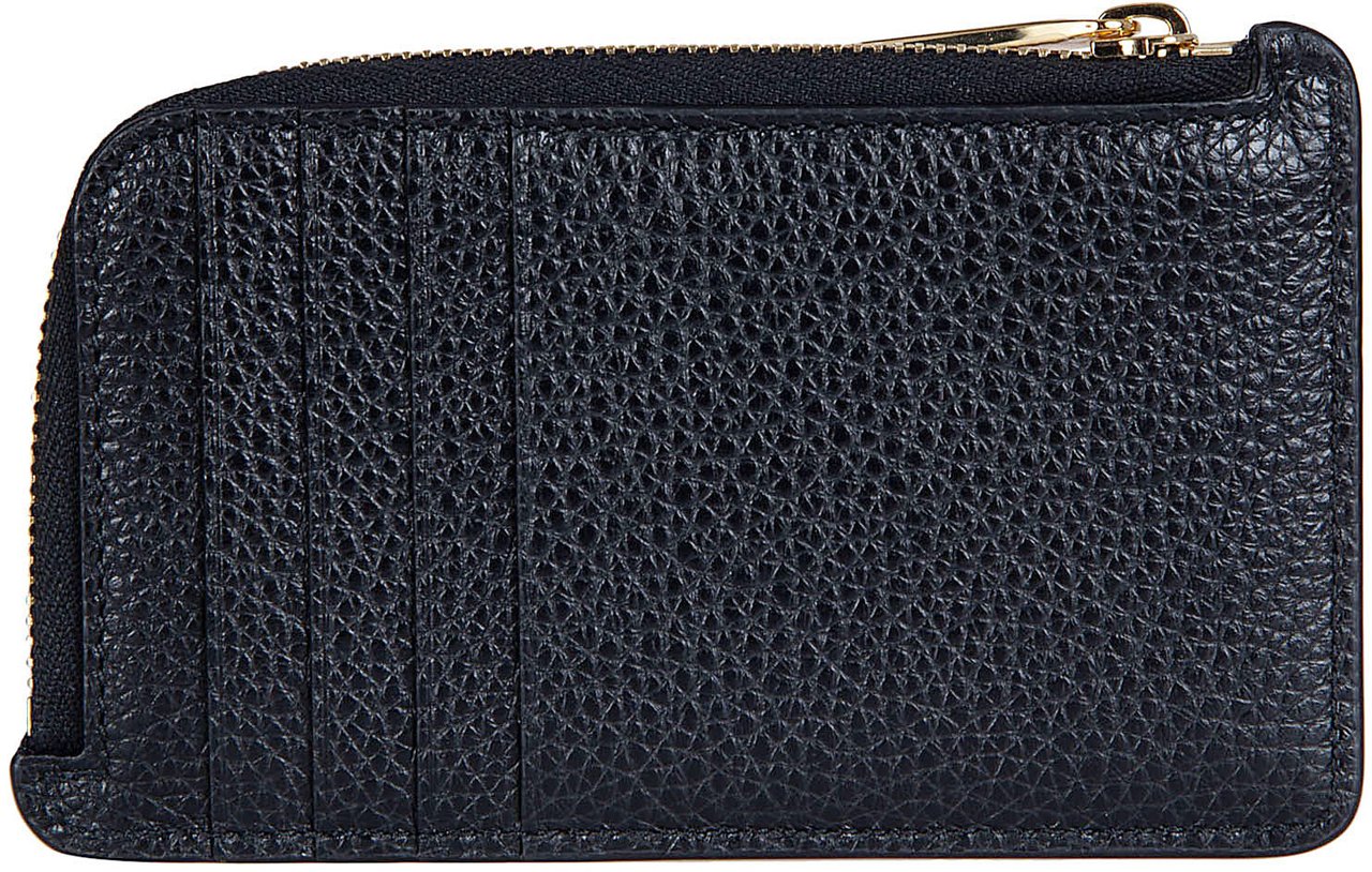 Ferragamo Compact Textured Calf Leather Wallet with Gold Clasp Zwart