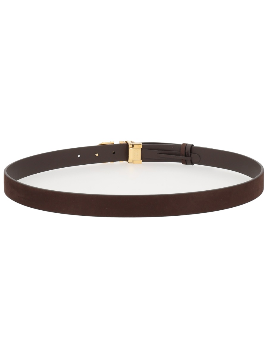 Ferragamo Dark Brown Reversible Gold Buckle Belt Grijs