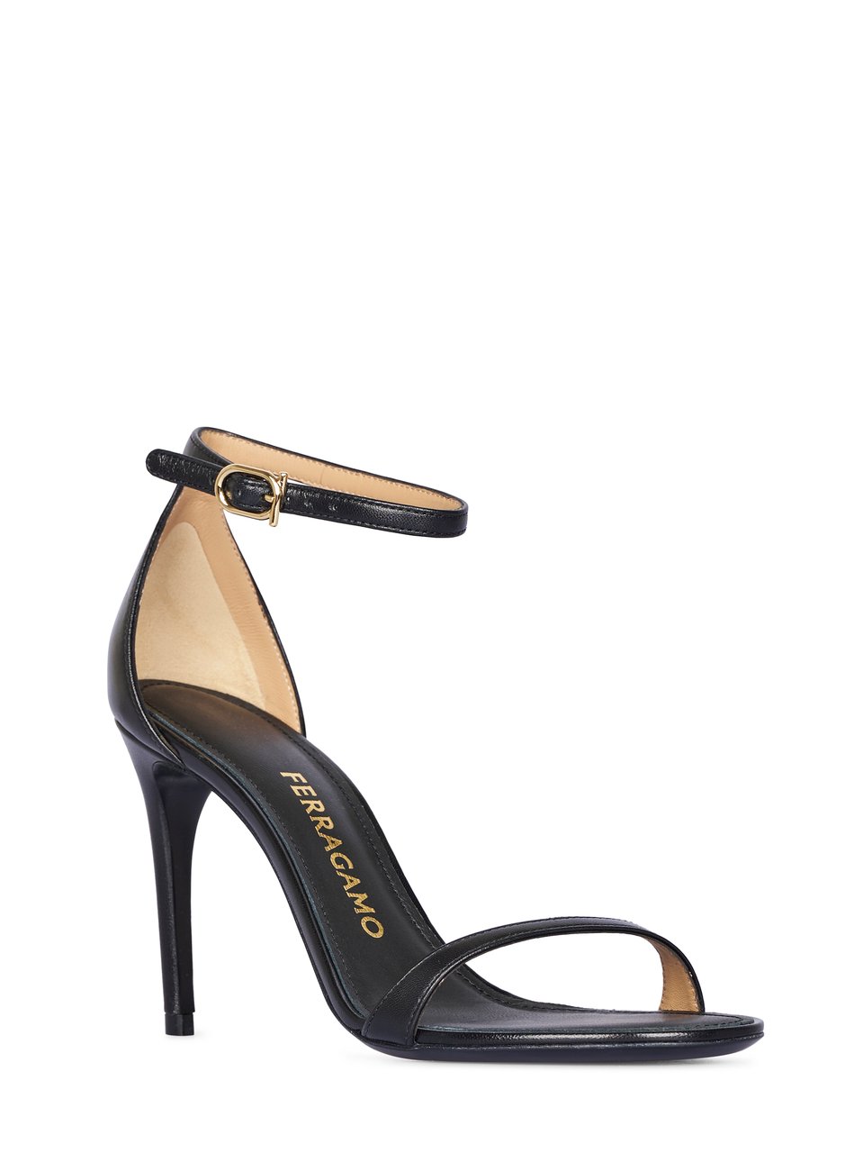 Ferragamo Minimalist Black Sandals with Ankle Strap Maroon