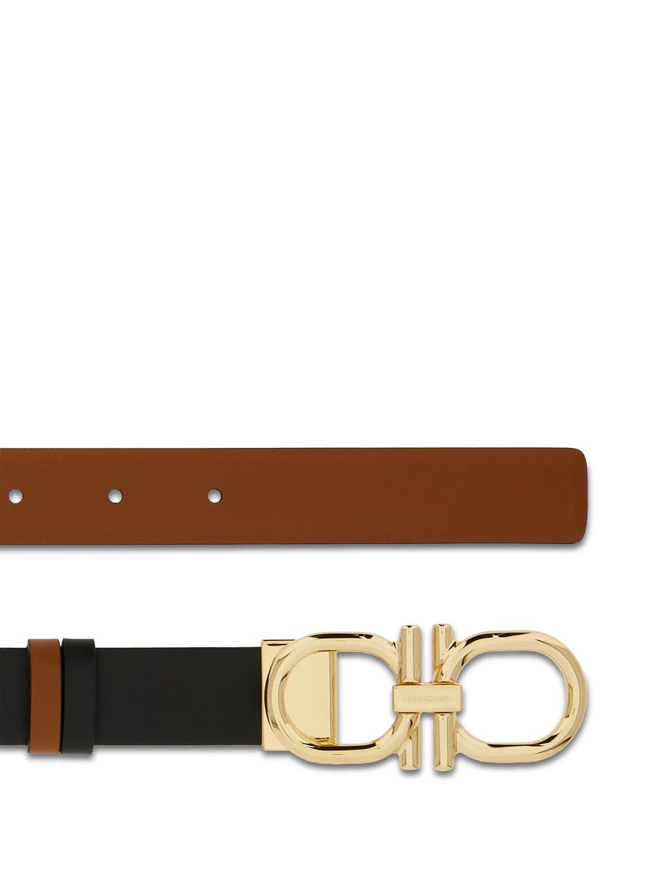 Ferragamo Leather Belt with Contrasting Interior and Gold-Tone Buckle Rood