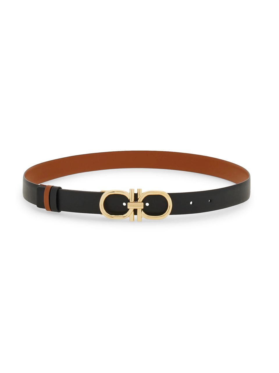 Ferragamo Leather Belt with Contrasting Interior and Gold-Tone Buckle Rood