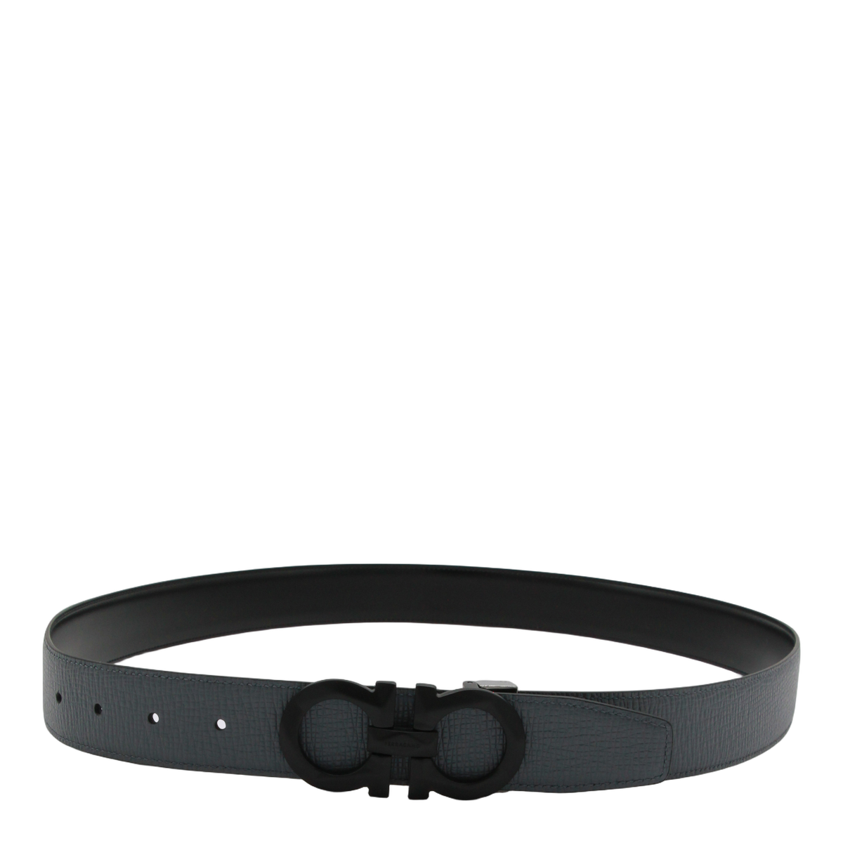 Ferragamo Textured Black Strap Belt Zwart