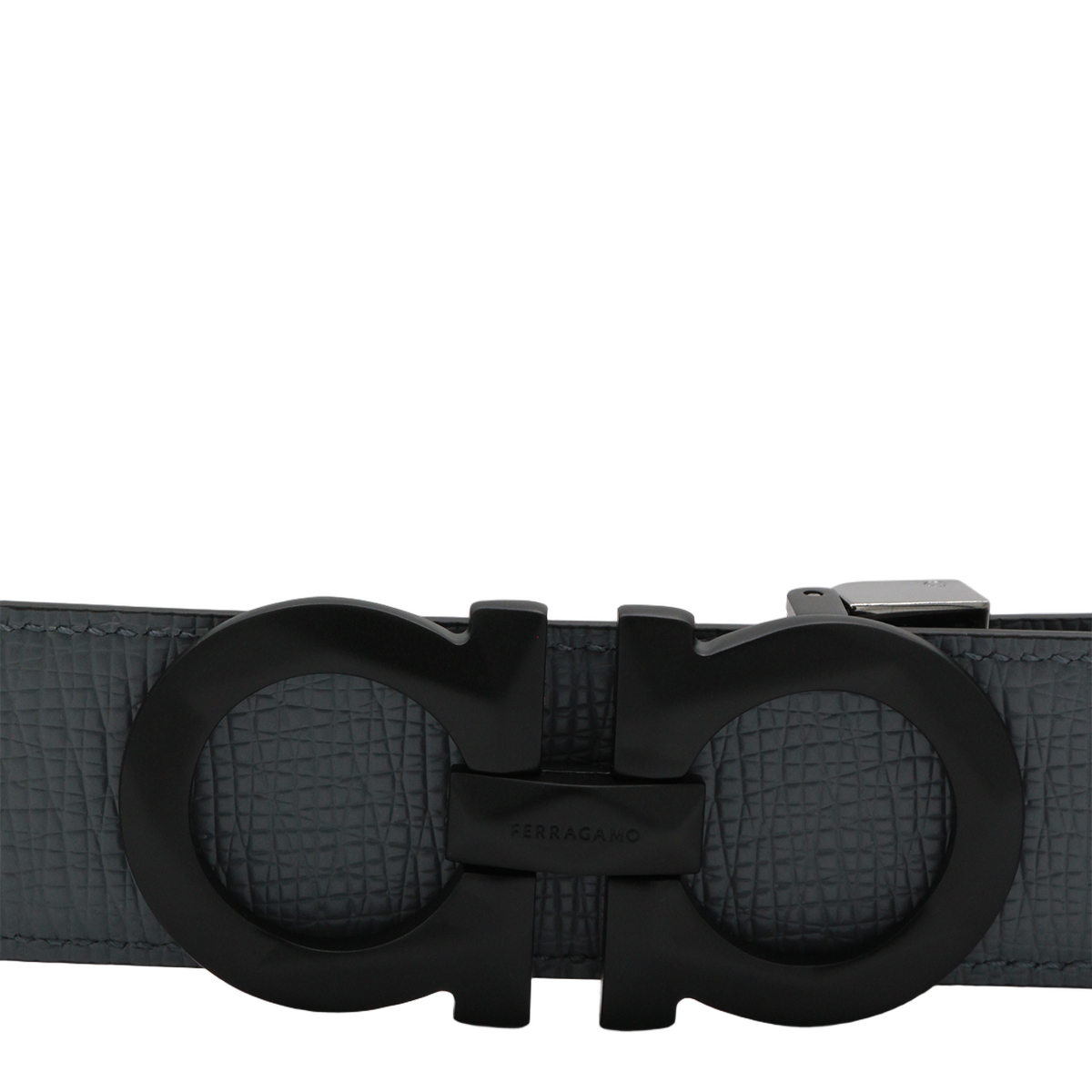 Ferragamo Textured Black Strap Belt Zwart