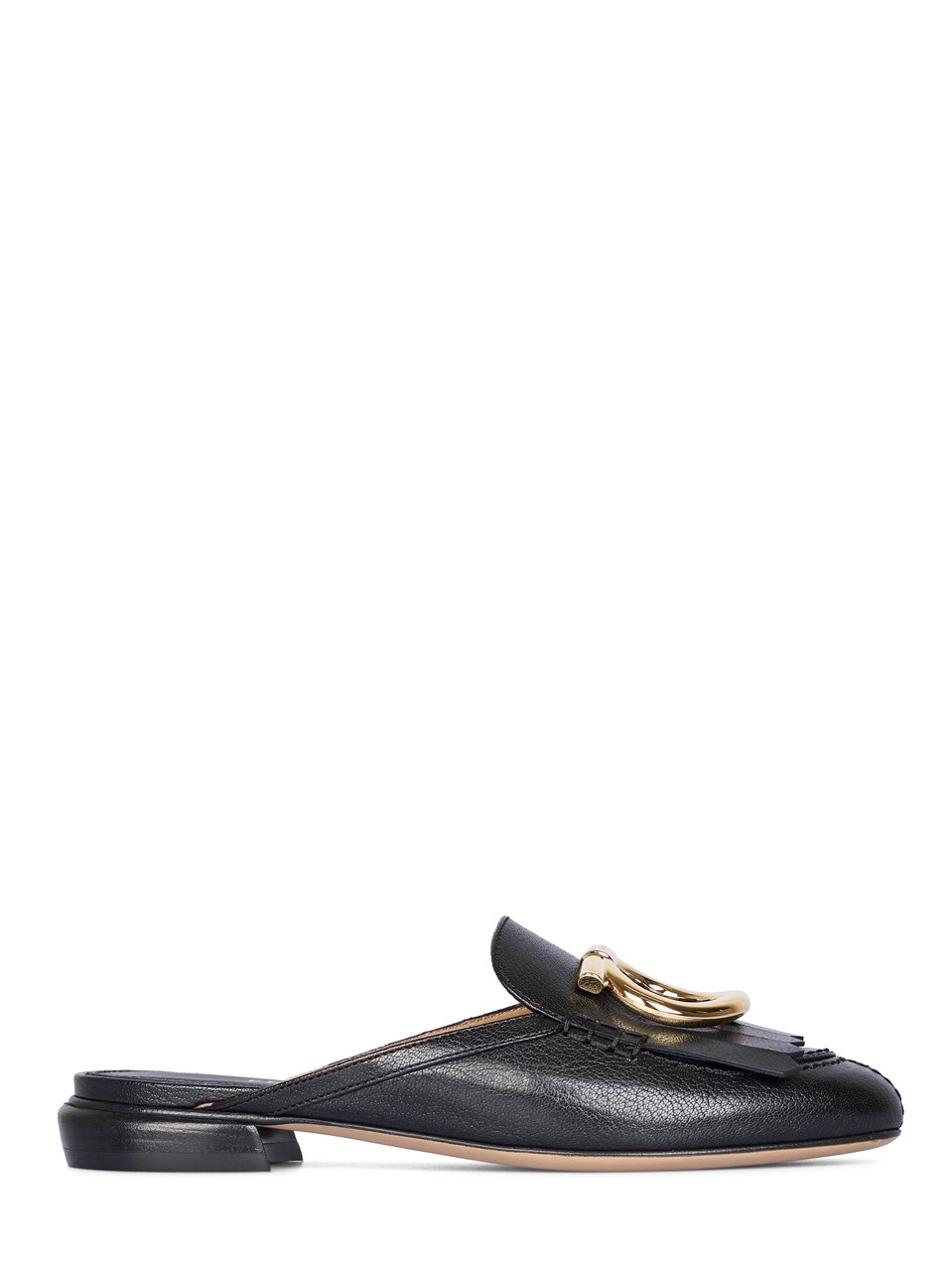 Ferragamo Textured Leather Flat Slip-On Shoes with Decorative Buckle Grijs