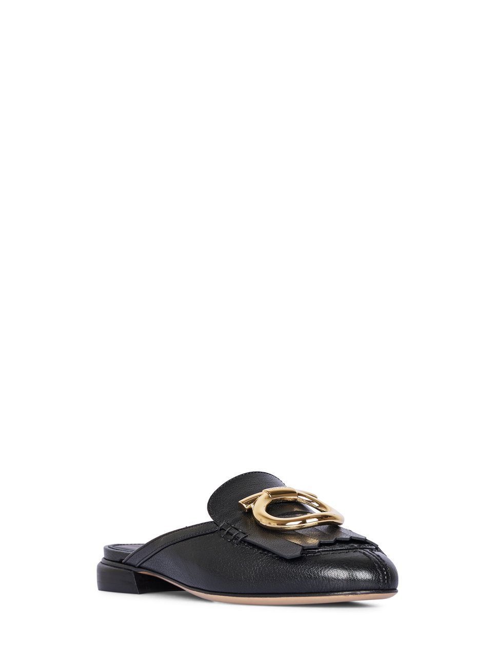 Ferragamo Textured Leather Flat Slip-On Shoes with Decorative Buckle Grijs