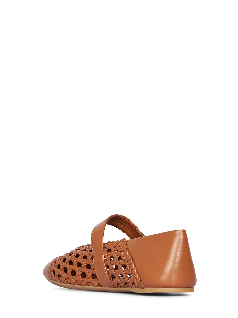 Ferragamo Pointed Toe Woven Leather Flats with Gold-Tone Detail Bruin