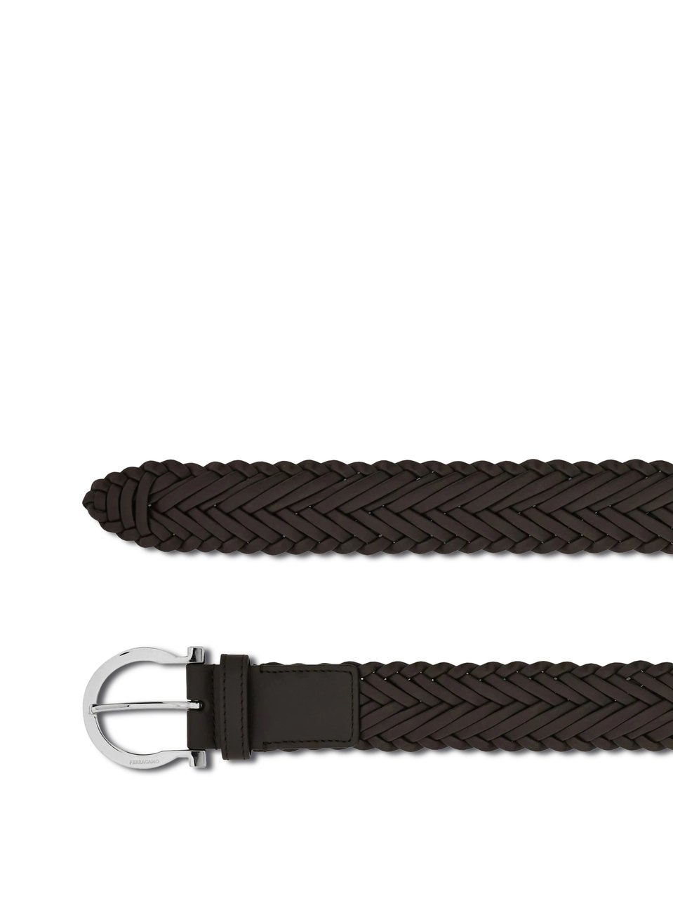 Ferragamo Braided Leather Belt with Rounded Silver Buckle Zwart