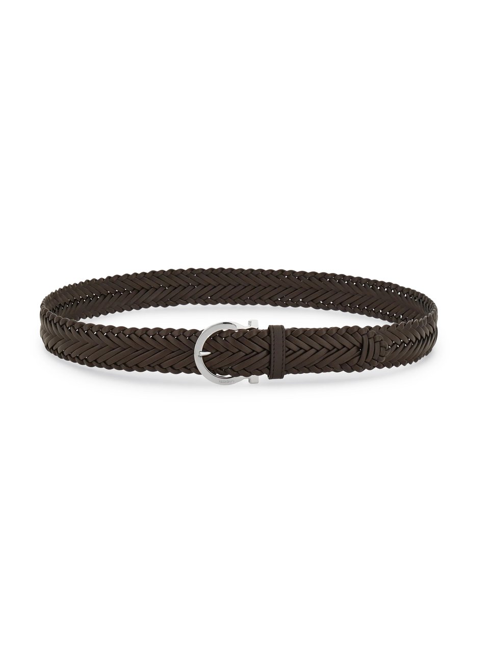 Ferragamo Braided Leather Belt with Rounded Silver Buckle Zwart