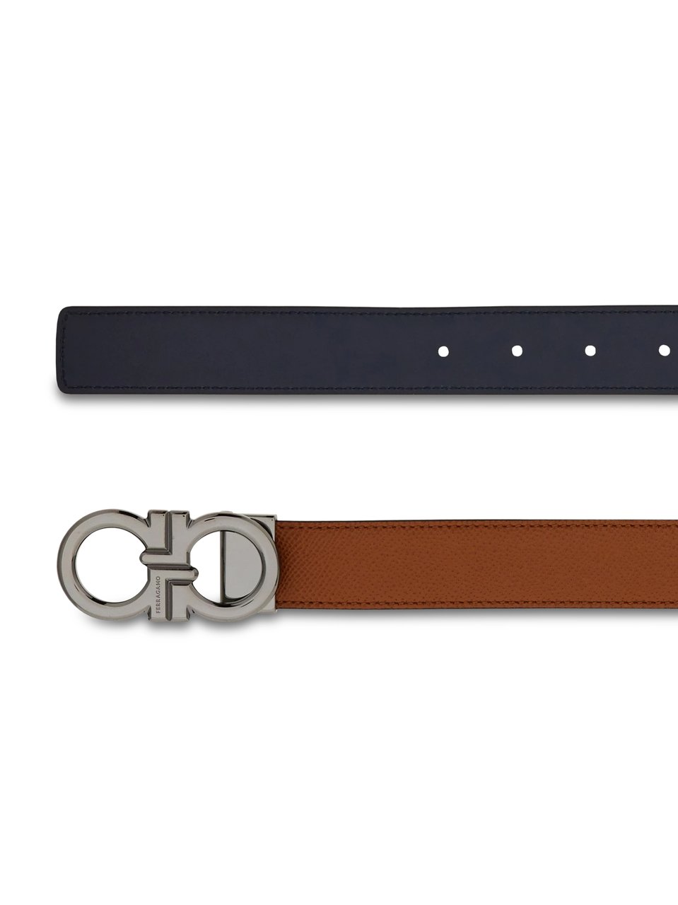 Ferragamo Double-Sided Leather Belt with Polished Interlocking Buckle Bruin