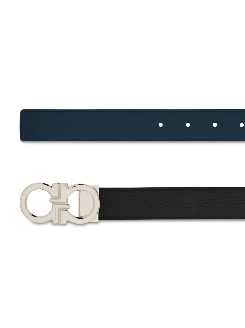 Ferragamo Double-Adjustable Calf Leather Belt with Distinctive Buckle Zwart
