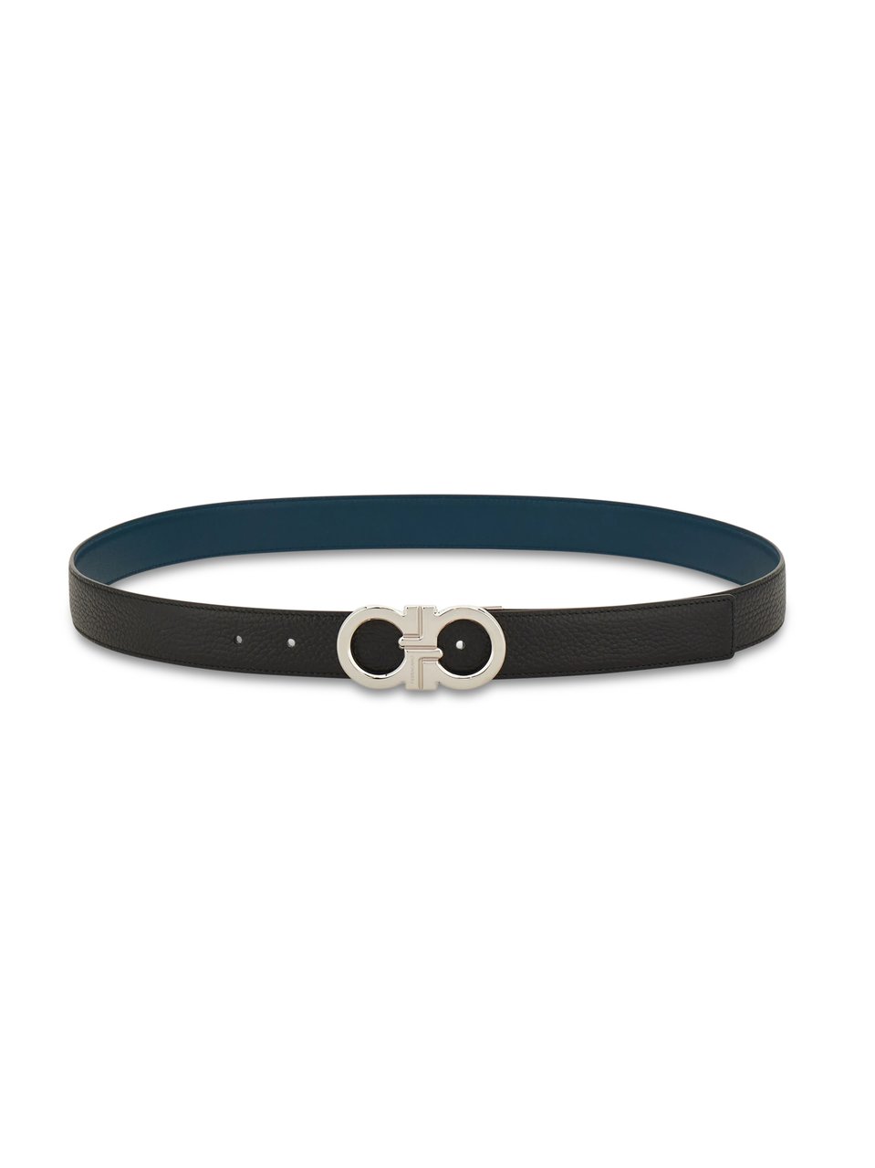 Ferragamo Double-Adjustable Calf Leather Belt with Distinctive Buckle Zwart