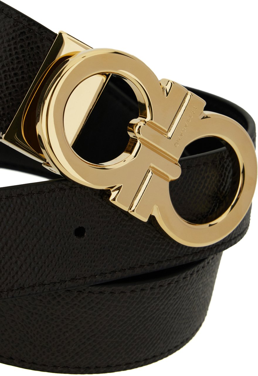 Ferragamo Ferragamo Black leather reversible belt Zwart
