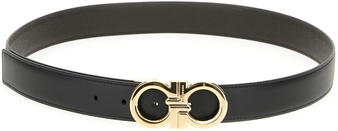 Ferragamo Ferragamo Black leather reversible belt Zwart