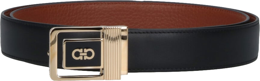 Ferragamo Reversible Logo Belt In Black Calfskin On One Side Zwart