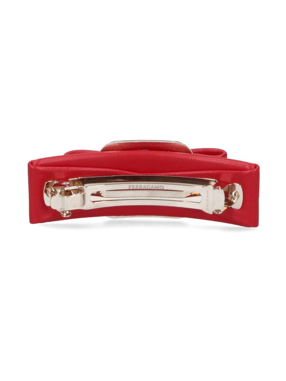 Ferragamo Structured Bow Hair Clip in Red Calf Leather Rood