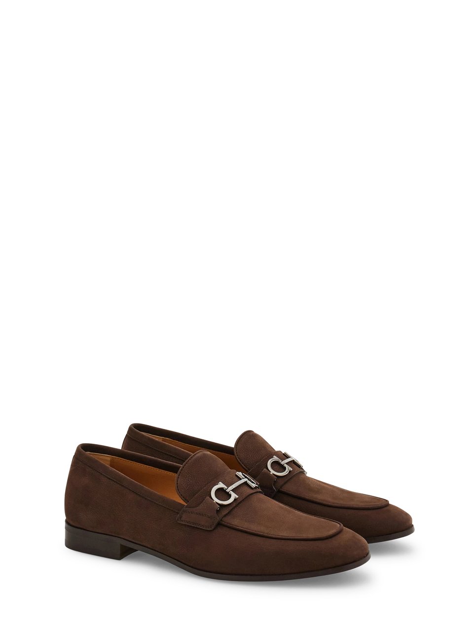 Ferragamo Elongated Brown Suede Shoes with Silver-toned Detail Zwart