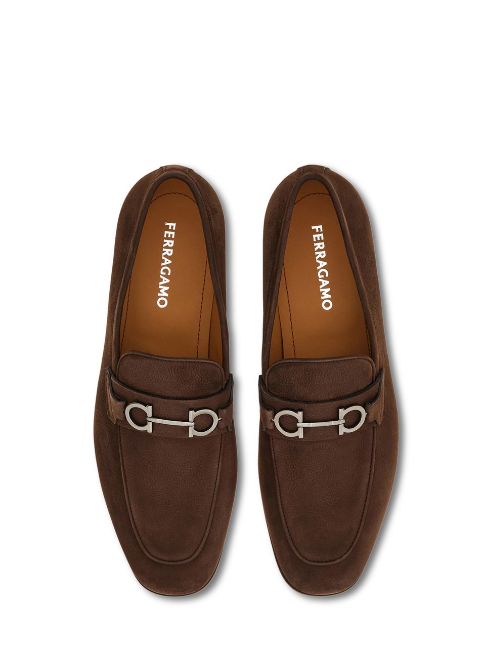 Ferragamo Elongated Brown Suede Shoes with Silver-toned Detail Zwart
