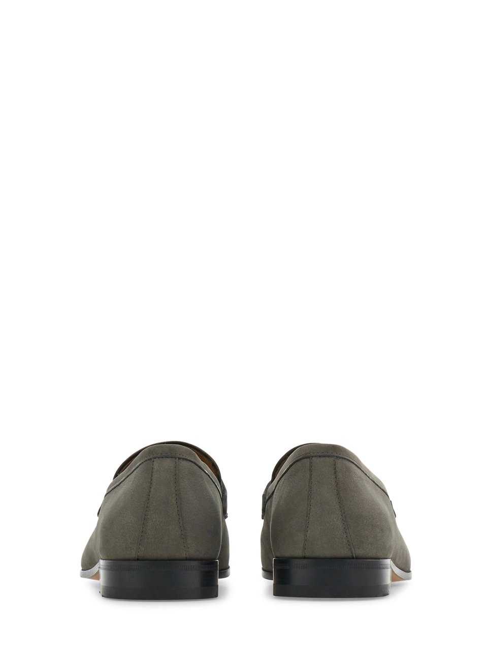 Ferragamo Grey Suede Flat Shoes with Decorative Metal Detail Grijs