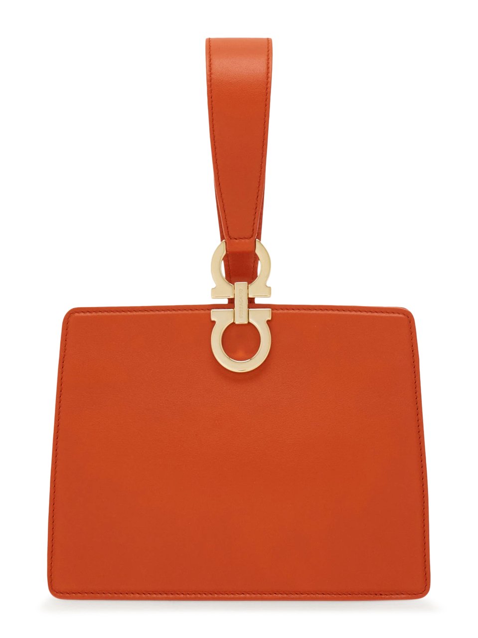 Ferragamo Rectangular Orange Clutch with Gold-tone Clasp Rood