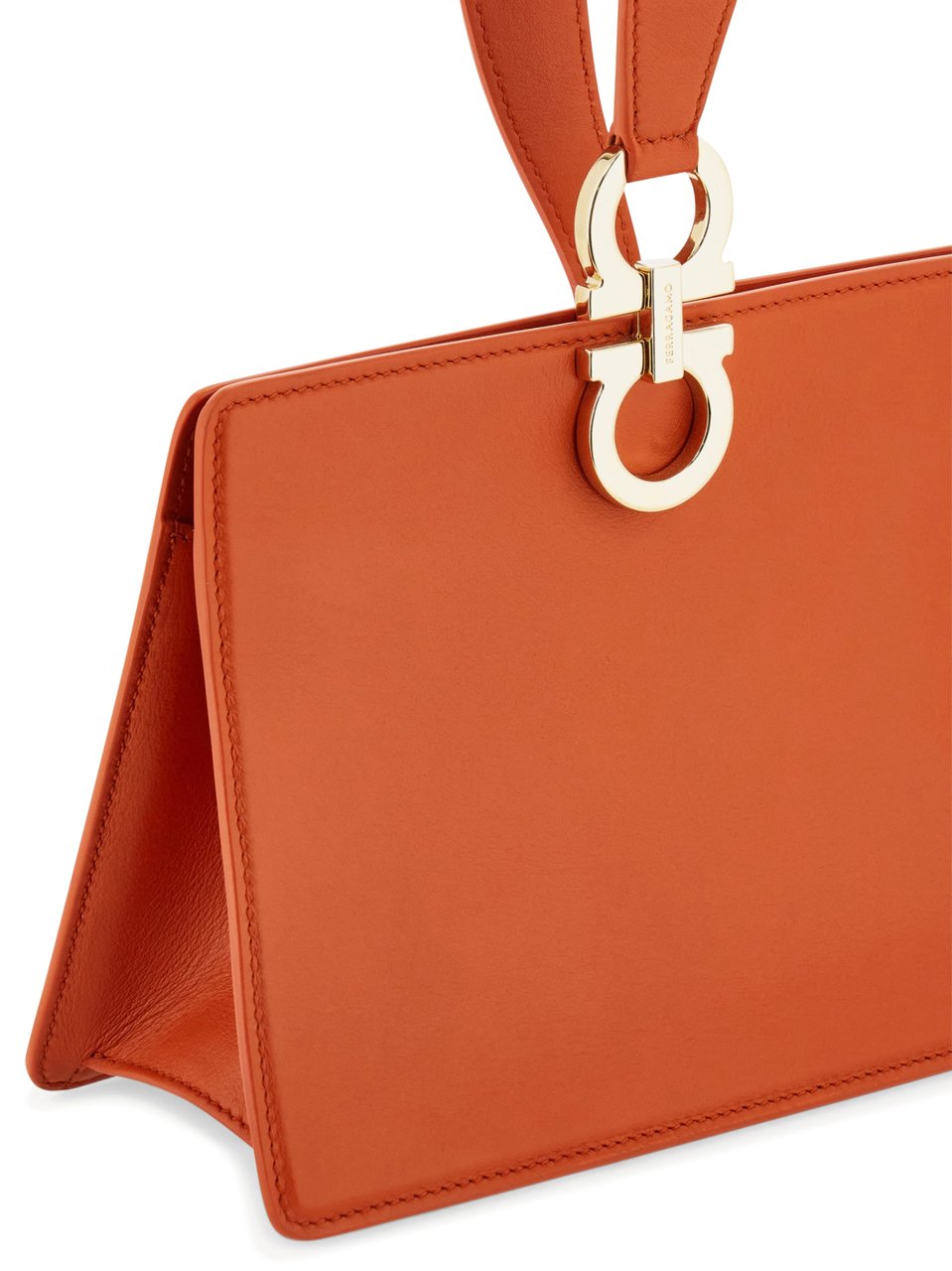 Ferragamo Rectangular Orange Clutch with Gold-tone Clasp Rood