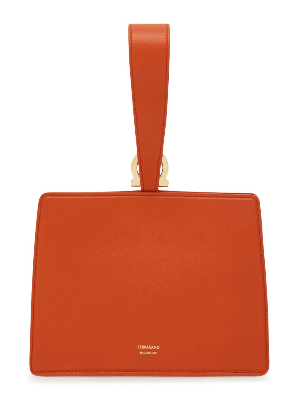 Ferragamo Rectangular Orange Clutch with Gold-tone Clasp Rood