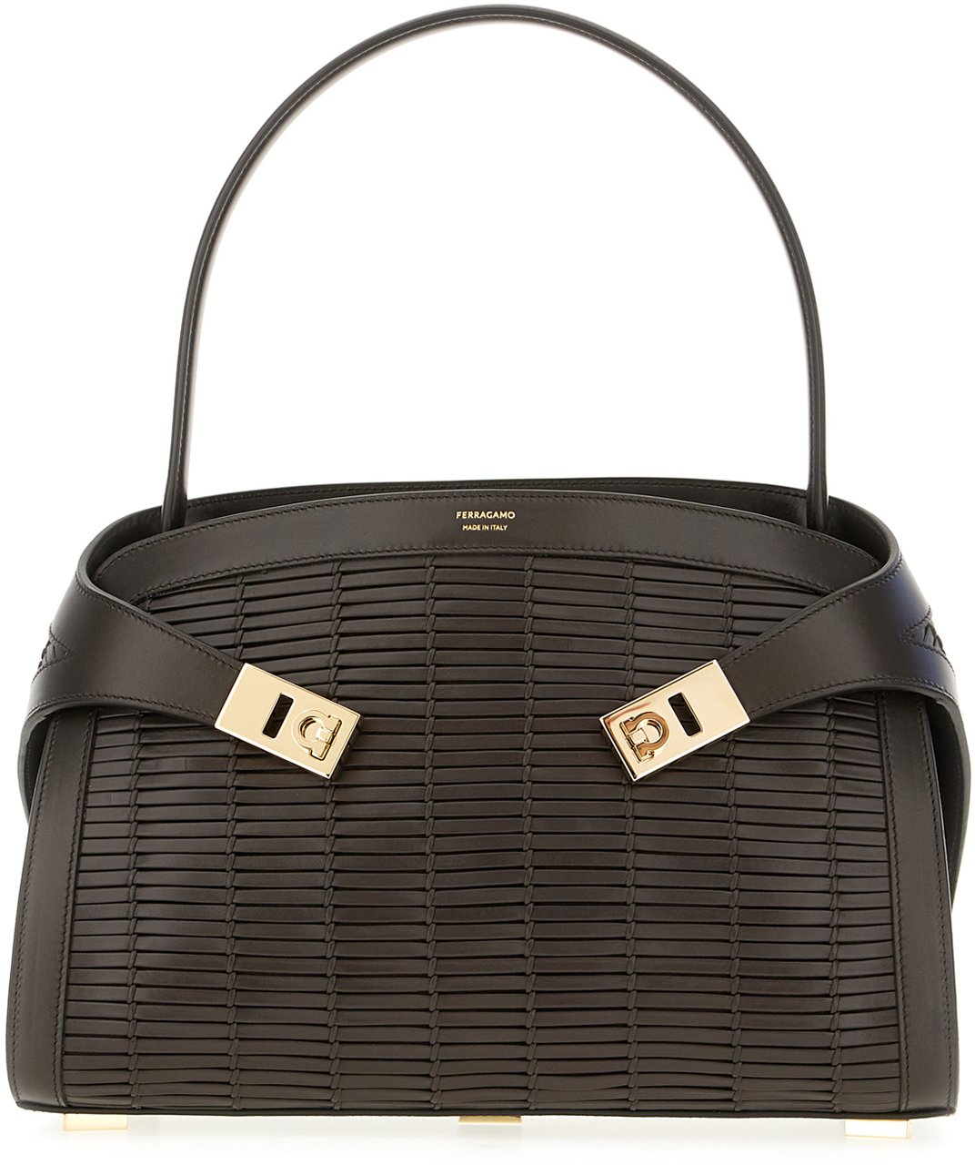Ferragamo Ferragamo Dark brown leather medium Hug soft handbag Bruin