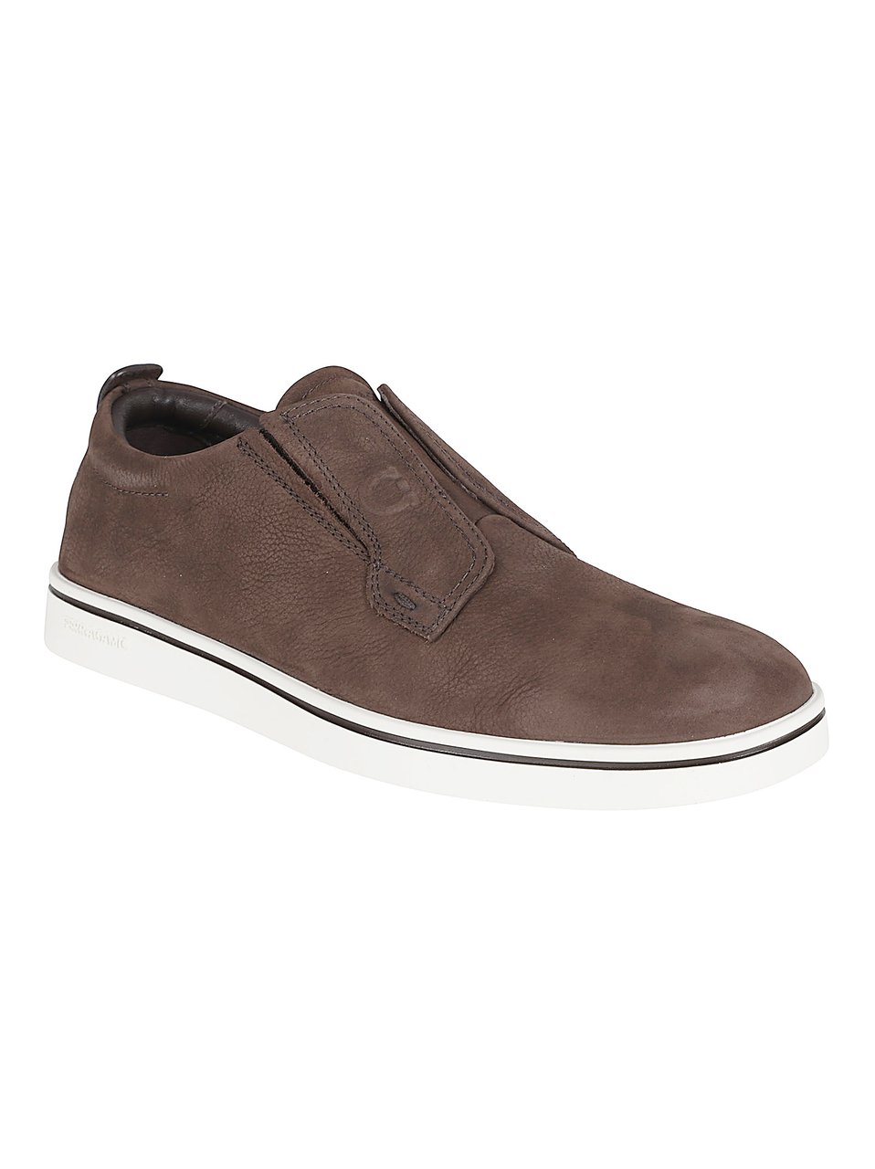 Ferragamo Slip-On Nubuck Leather Sneakers with Derby Lace Design Grijs