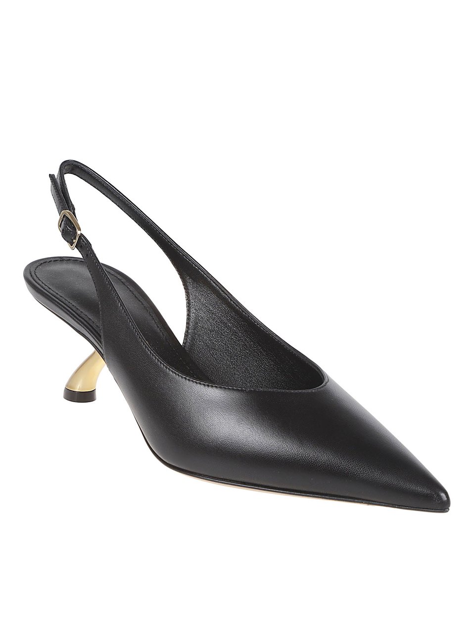 Ferragamo Sculptural Heel Slingback in Smooth Black Leather Zwart