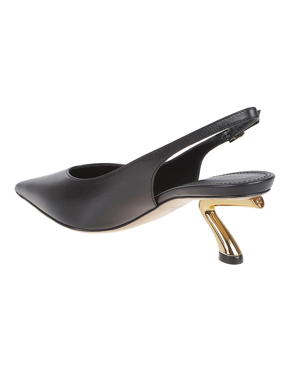 Ferragamo Sculptural Heel Slingback in Smooth Black Leather Zwart