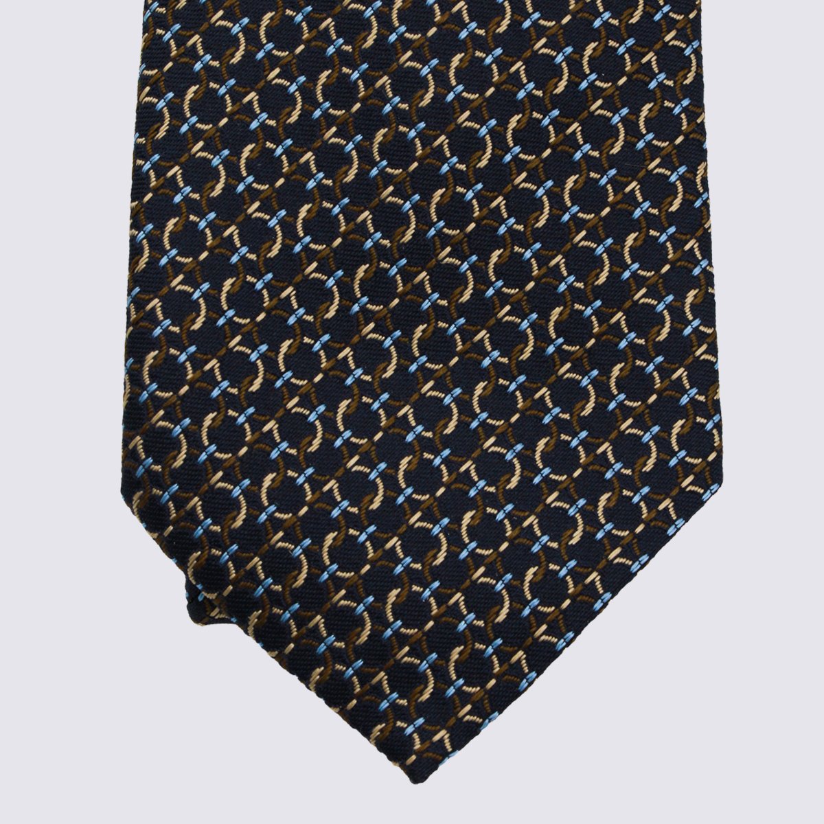 Ferragamo Geometric Patterned Tie With Interlocking Circles In Dark Palette Zwart