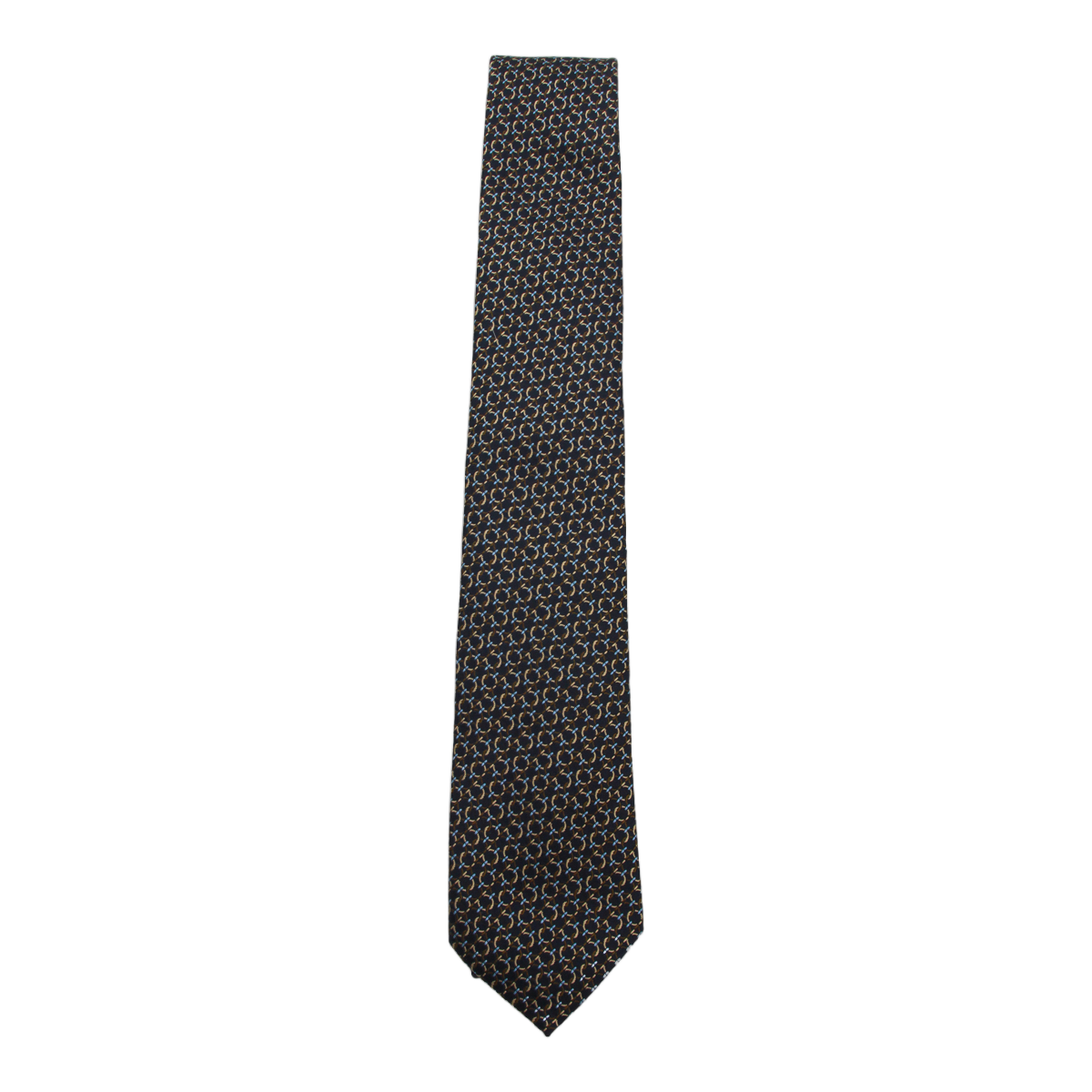 Ferragamo Geometric Patterned Tie With Interlocking Circles In Dark Palette Zwart