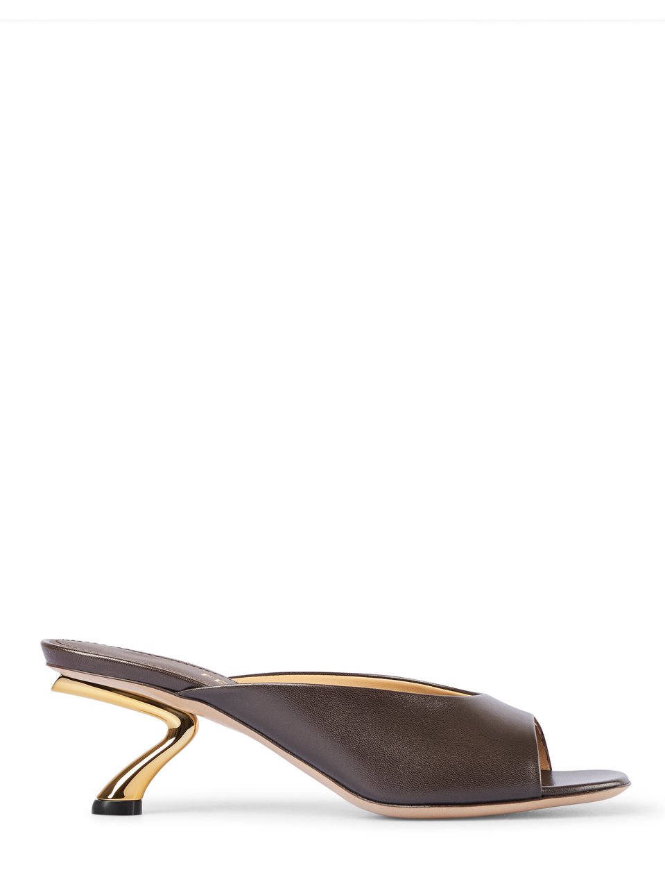 Ferragamo Sculptural Gold Kitten Heel Sandals Grijs