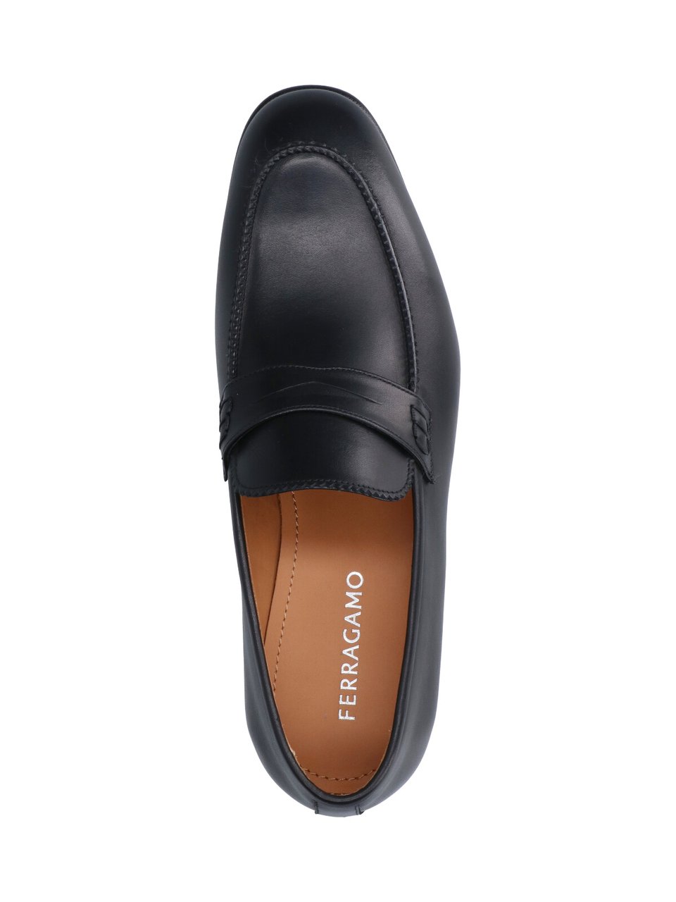 Ferragamo Black Round Toe Smooth Leather Loafers Zwart