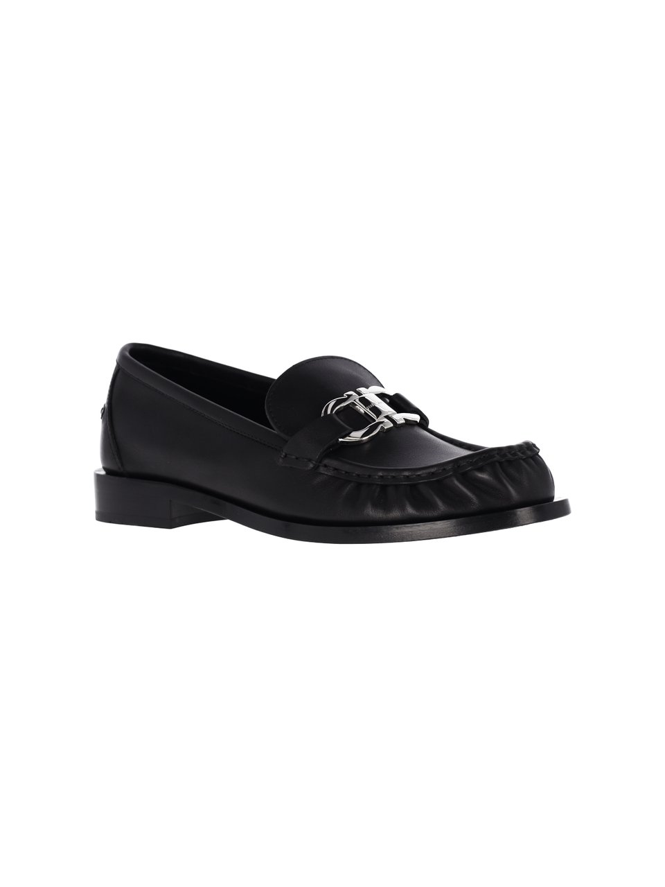 Ferragamo Black Gancini Leather Moccasin Zwart