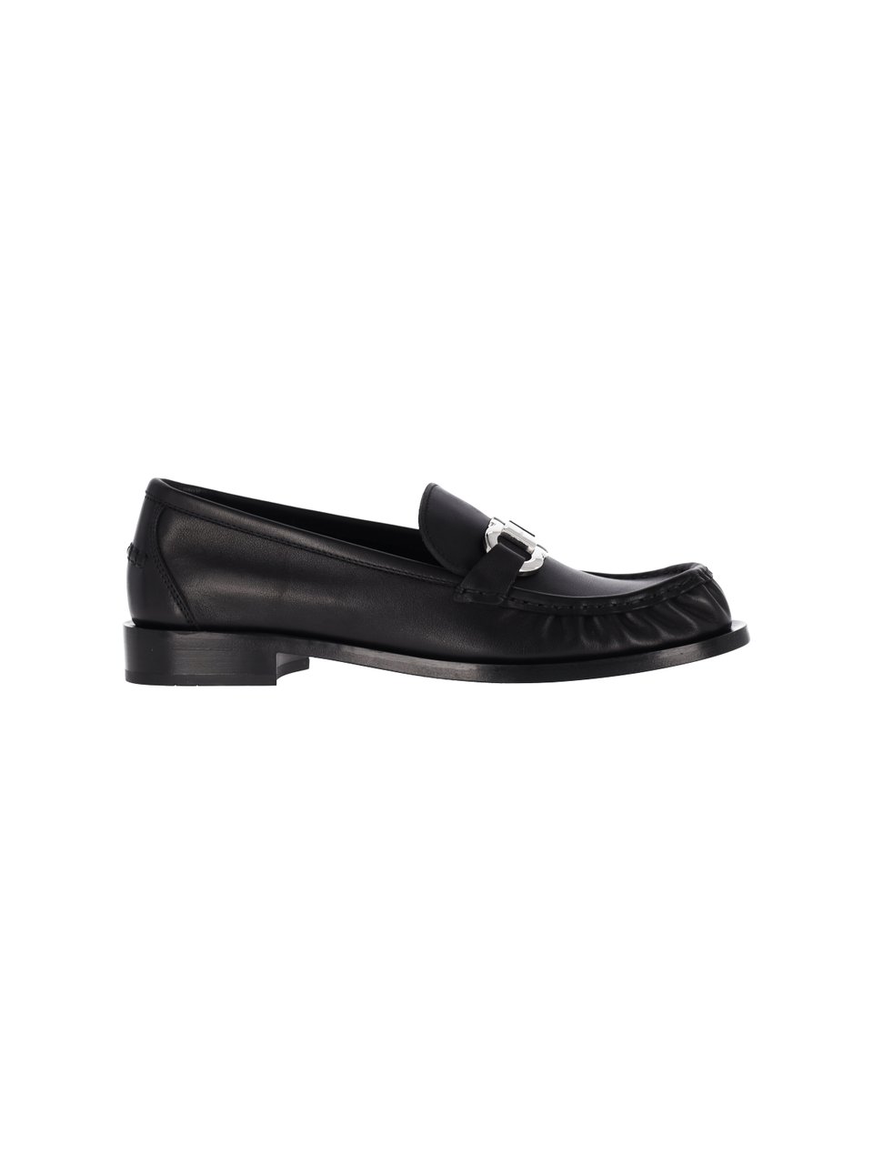 Ferragamo Black Gancini Leather Moccasin Zwart