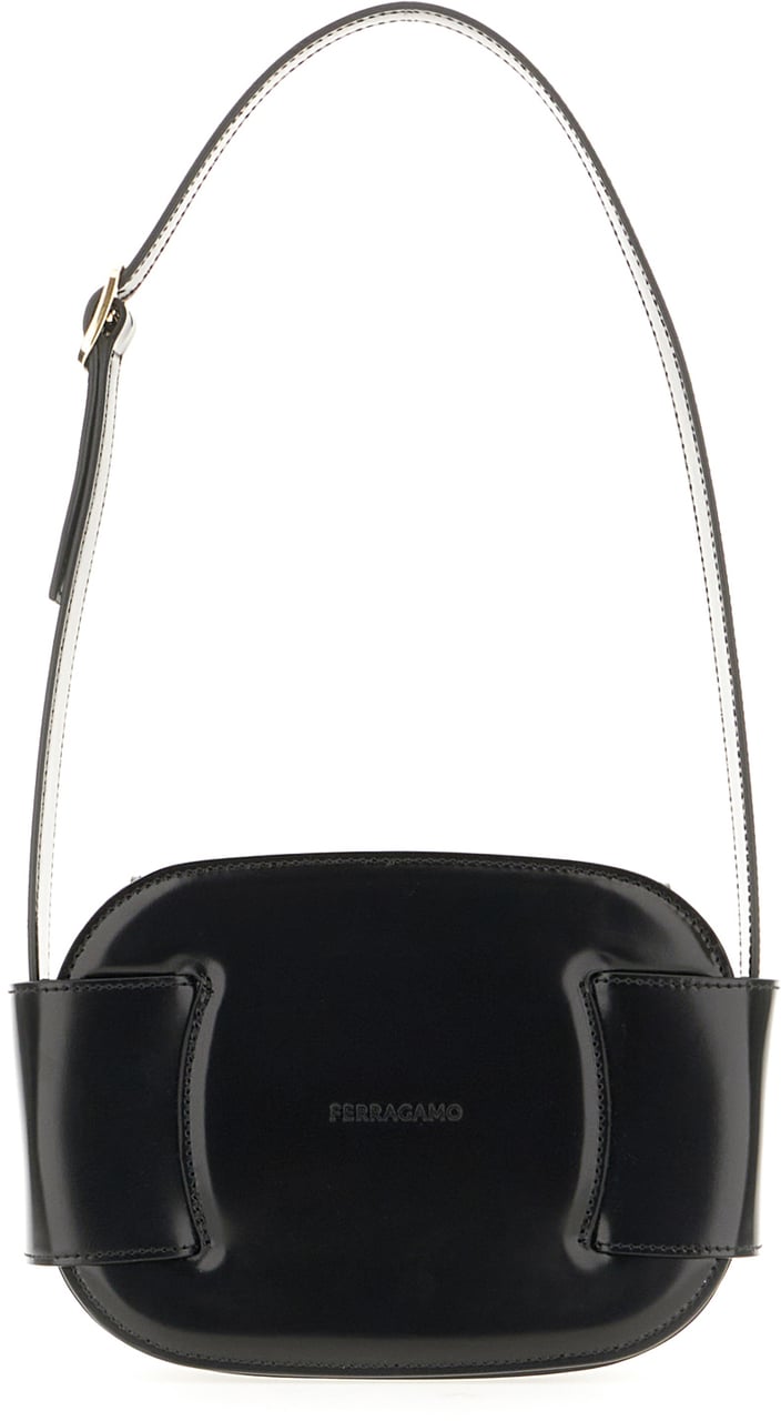 Ferragamo Black leather shoulder bag Zwart