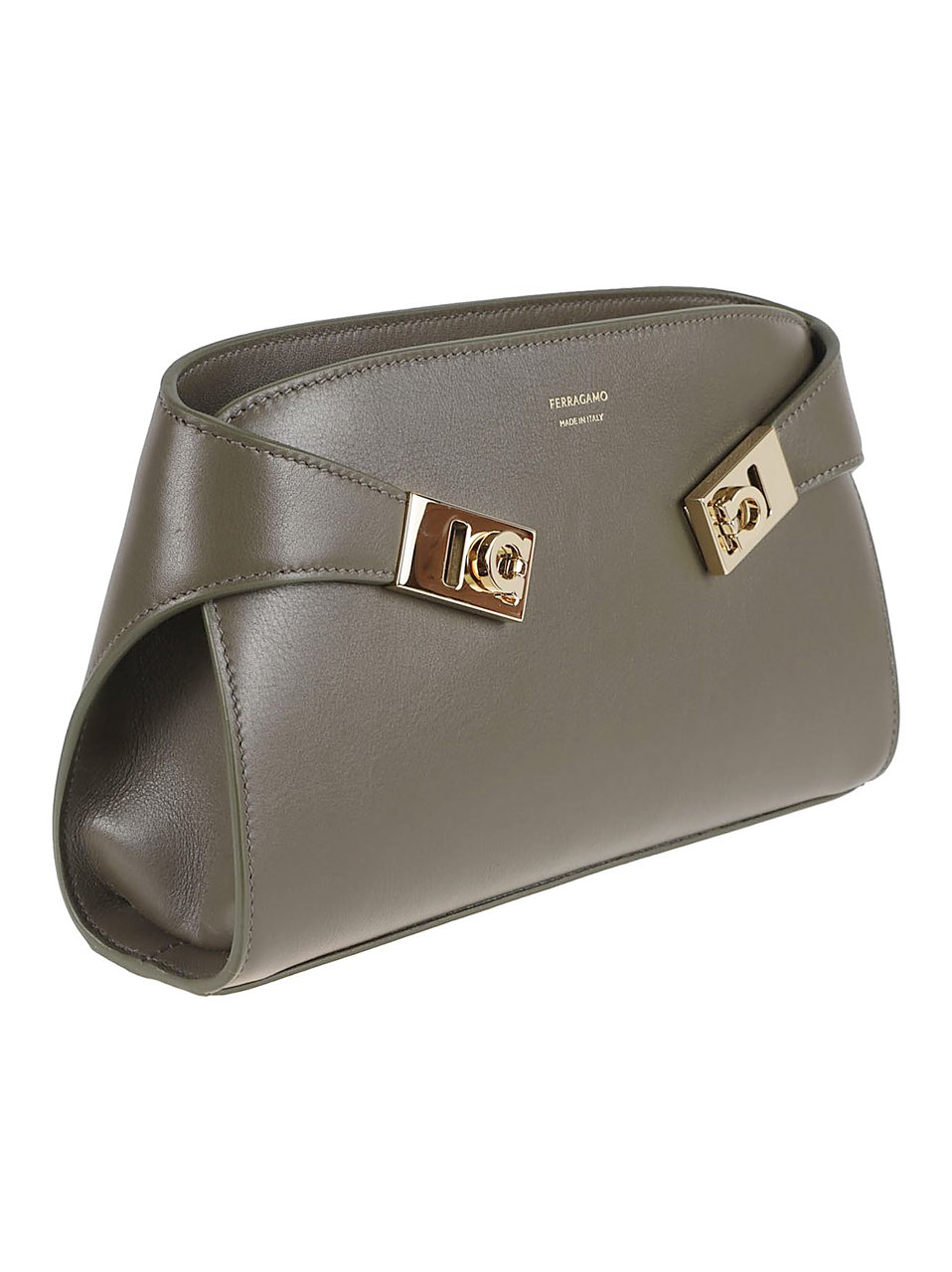 Ferragamo Structured Leather Bag with Iconic Gancini Buckles Grijs