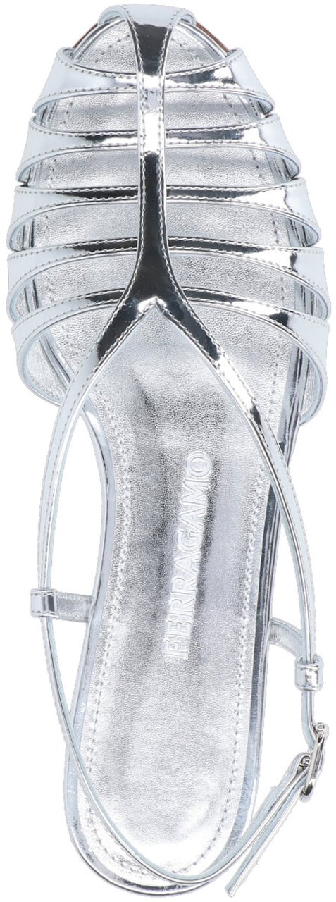 Ferragamo Metallic Silver Strappy Sandals Neutraal