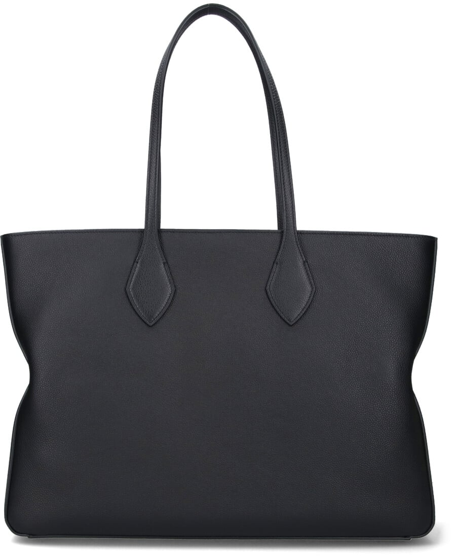Ferragamo Structured Pebbled Leather Tote with Gold Details Grijs
