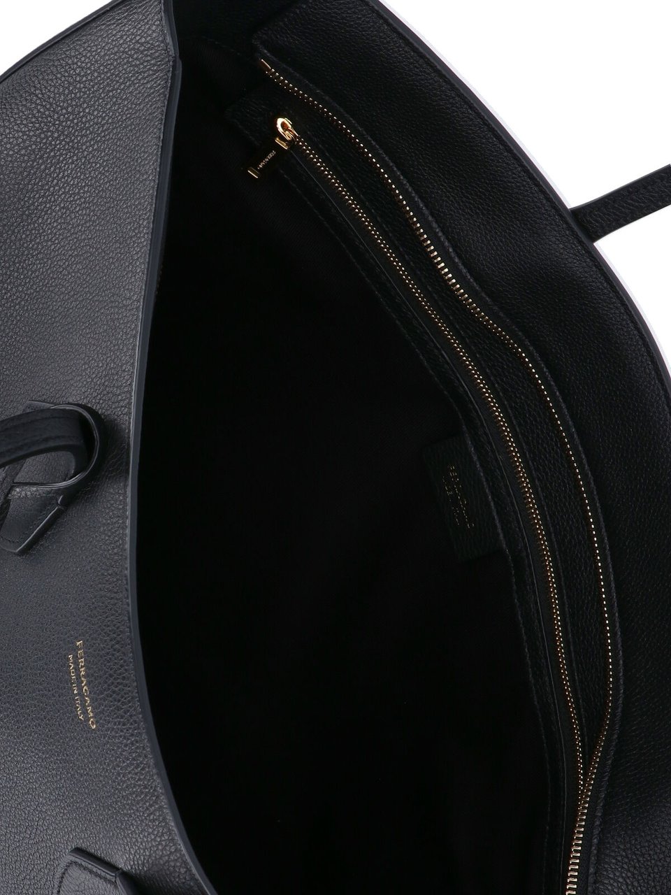 Ferragamo Structured Pebbled Leather Tote with Gold Details Grijs