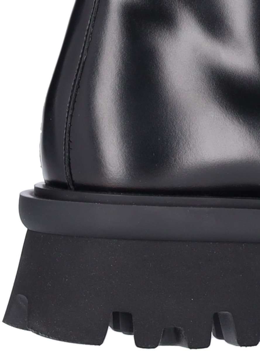 Ferragamo Glossy Black Leather Combat Boots Zwart