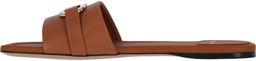 Ferragamo Flat Sandals with Polished Gold-Tone Buckle Detail Bruin